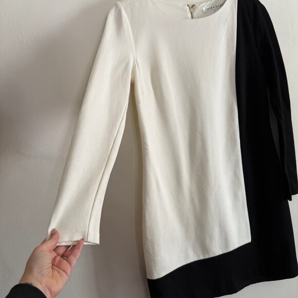 TRINA TURK | Black White Cubist Colorblock Minimalist Long Sleeve Sheath Dress 4 - Picture 3 of 5